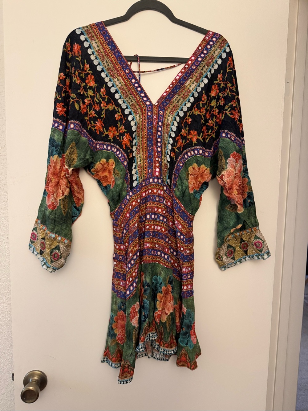 Farm Rio Bohemian Floral V-Neck Women's Dress in Green and Black